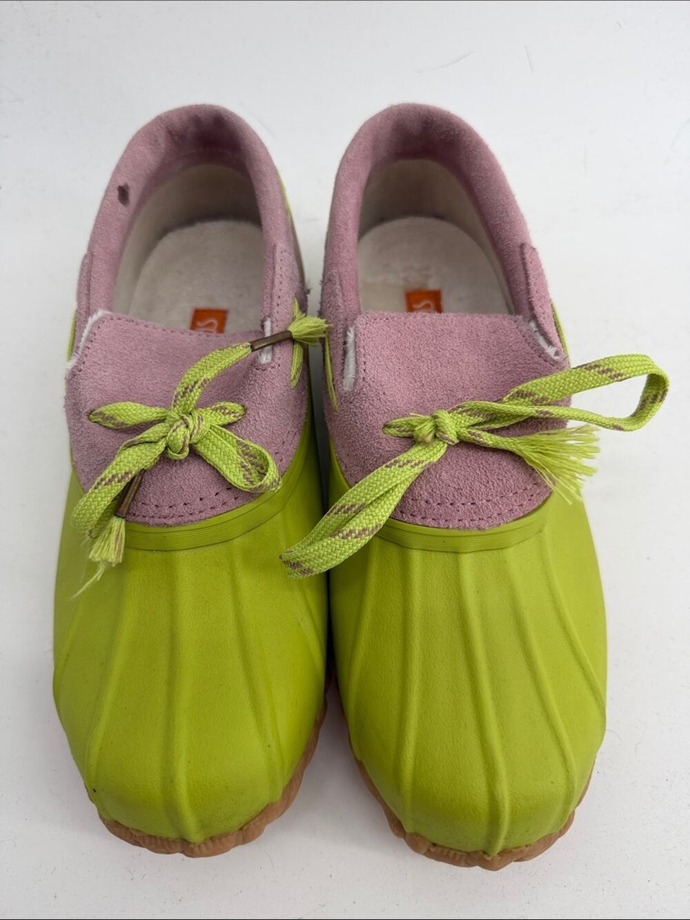 Vintage Sporto leather upper lime green rain snow low profile clog duck shoes 8